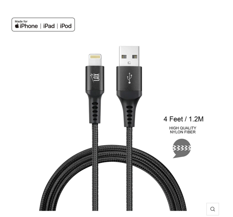 LAX GADGETS - Apple MFI Certified Durable Braided Lightning Charging Cable for iPhone - Slate Grey - 3 meter