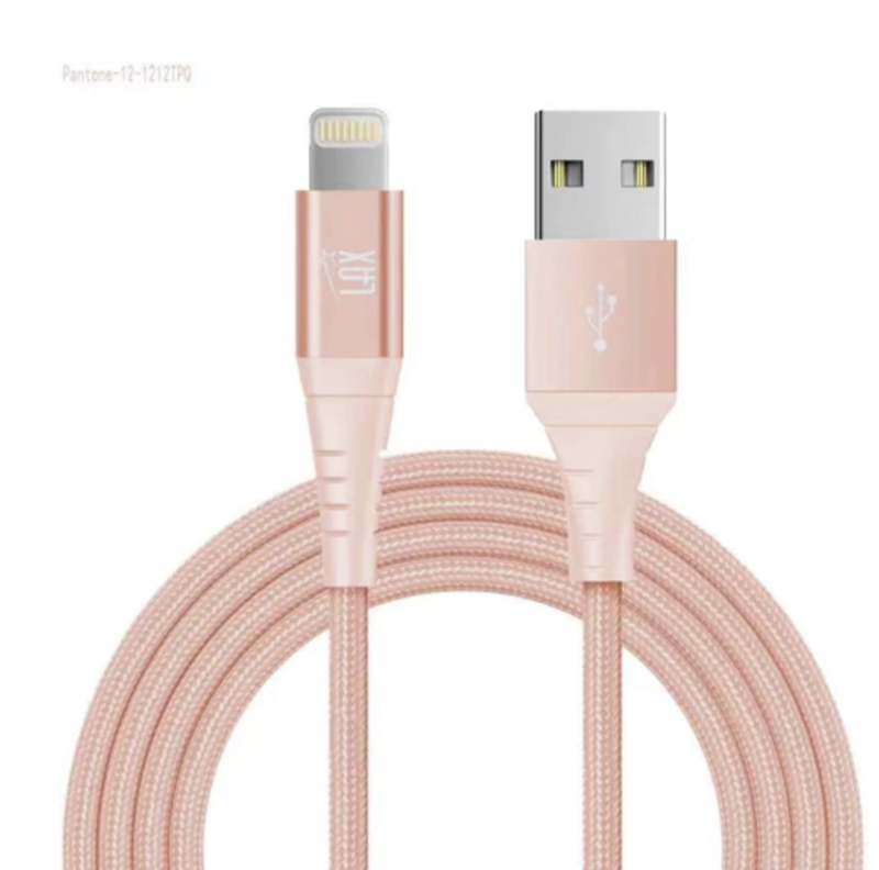 LAX GADGETS - Apple MFI Certified Durable Braided Lightning Charging Cable for iPhone - Veiled Rose - 1,2 meter