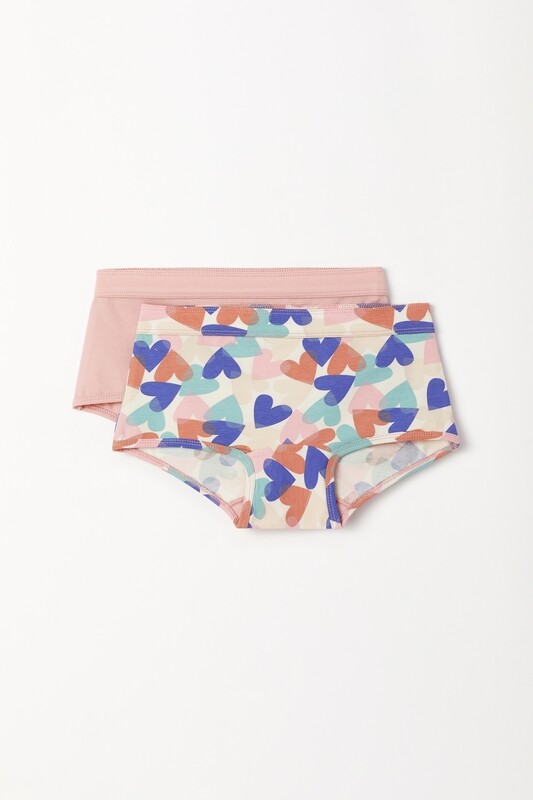 Woody - Duopack Slips - Lichtroze Uni + Hartjes print