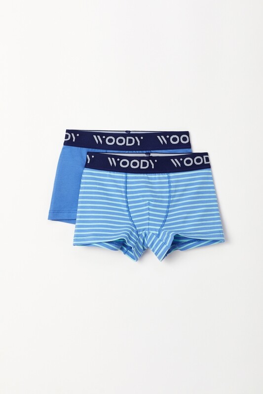 Woody - Duopack Boxers - Blauw Uni + Fijngestreept