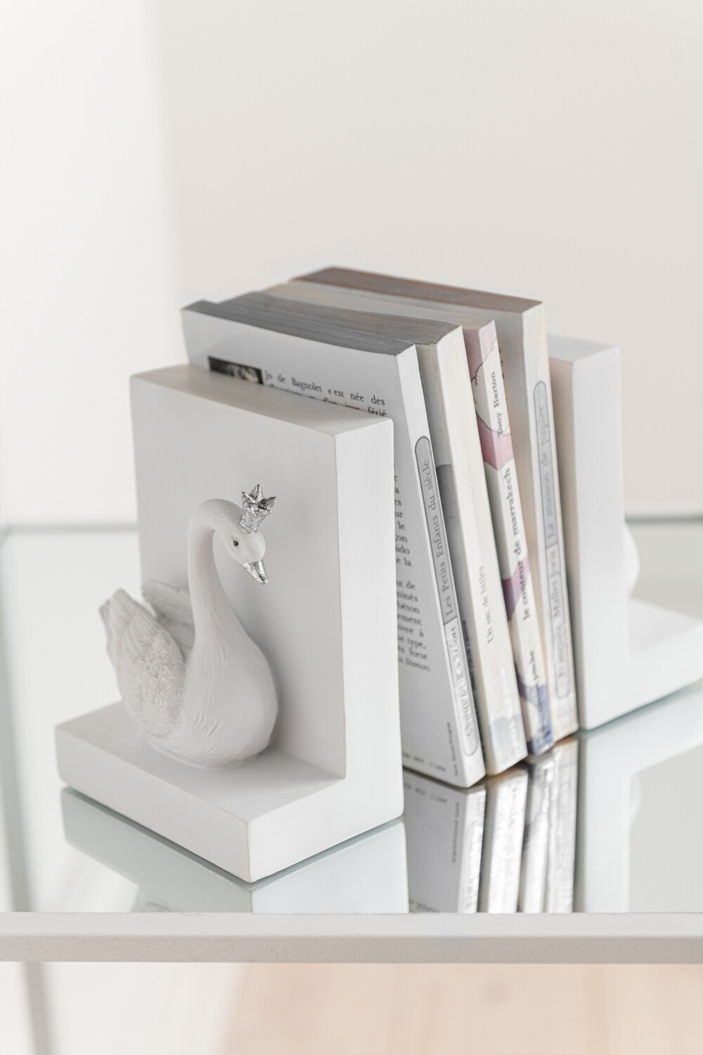 J-LINE - Set 2 Boekensteun Poly Wit/Zilver