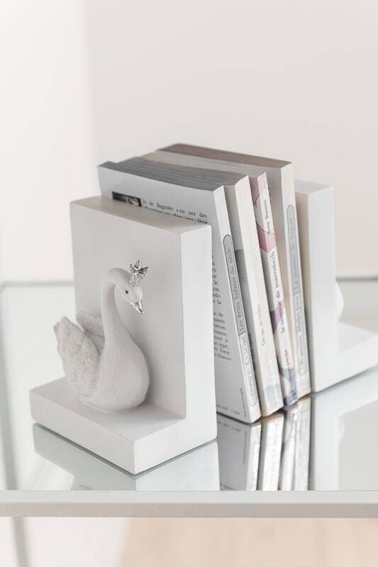 J-LINE - Set 2 Boekensteun Poly Wit/Zilver