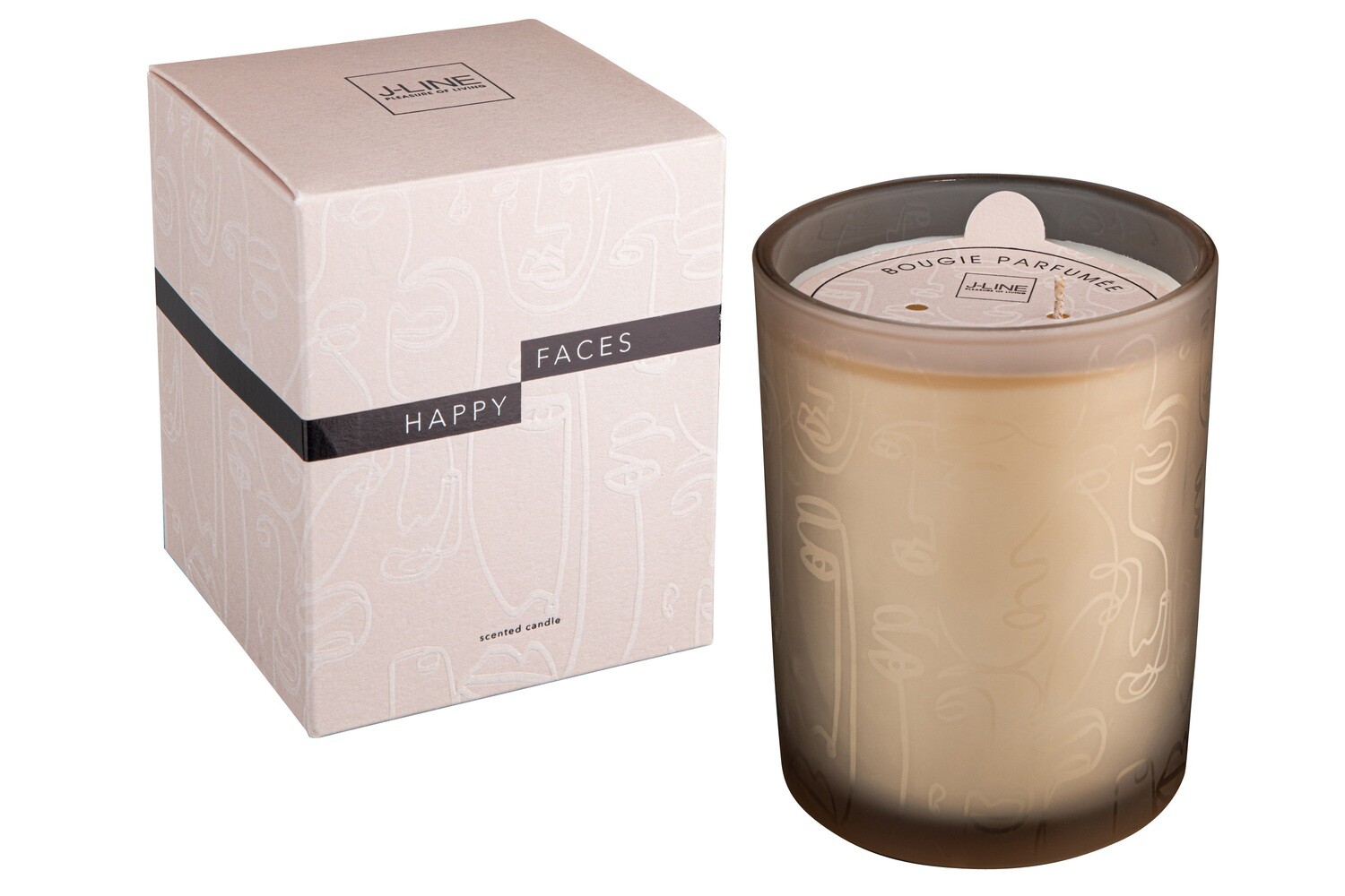 J-LINE - Geurkaars Happy Faces Beige Large-70u