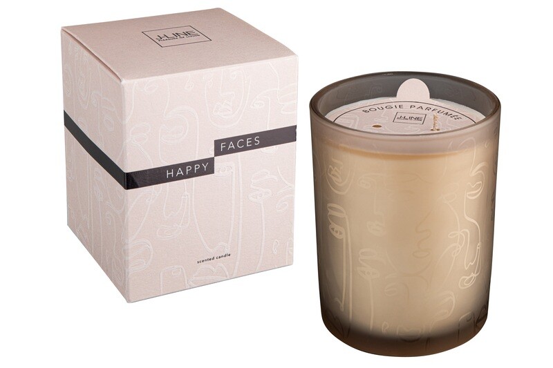 J-LINE - Geurkaars Happy Faces Beige Large-70u