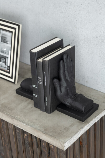 J-LINE - S/2 Boekensteun Handen Poly Zwart