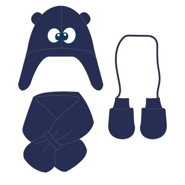 Woody - Unisex Set van muts, sjaal  en wantjes - Blauw