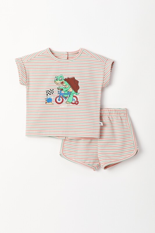 Woody - Baby Meisjes Pyjama Schildpad - Multicolor Gestreept *