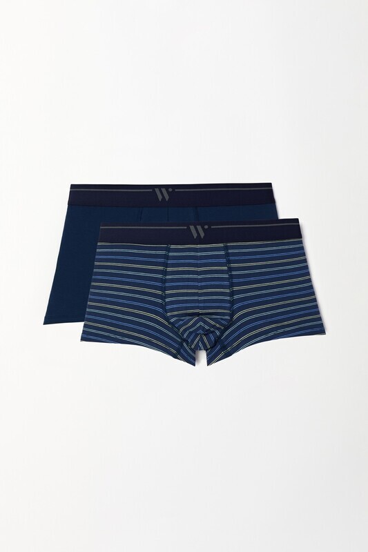 Woody - Duopack Herenboxers - Donkerblauw + Donkerblauw gestreept