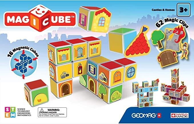 Geomag MagiCube 144 Castles &amp; Homes, magnetische constructies en educatief spellen, 16 magnetische dobbelstenen