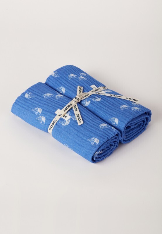 Woody - Duopack Tetra Doek - Blauw met Walvis Print