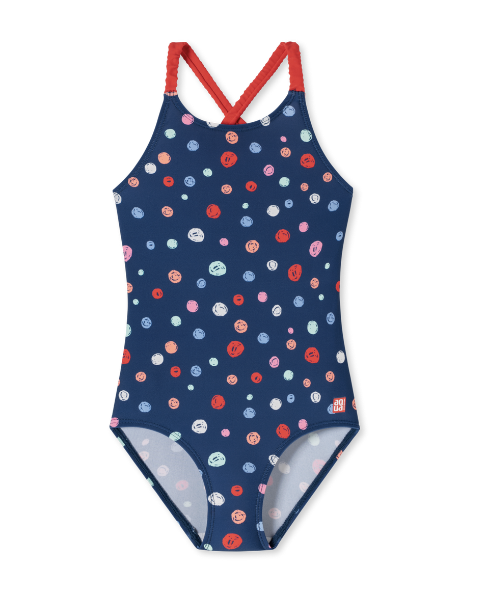 Schiesser - Badpak tricot gerecycled SPF40+ geribbelde bandjes stippen meerkleurig - Cat Zoe