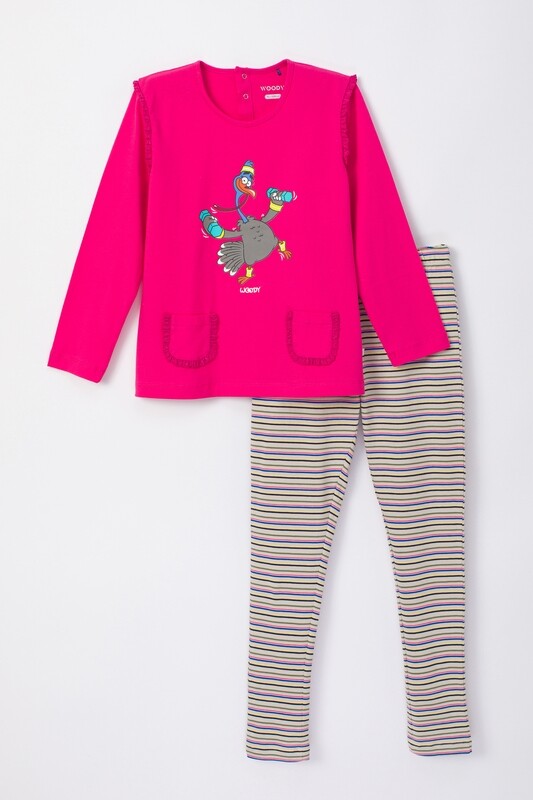 Woody - Meisjes-Dames Pyjama, fuchsia