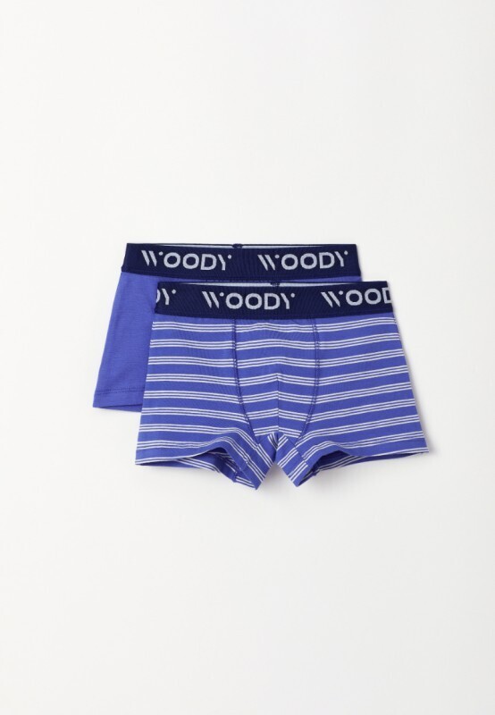 Woody - Jongens Boxer - duopack blauw fijne streep