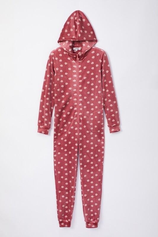 Woody - Meisjes Onesie in Velours- Roze met Bollen
