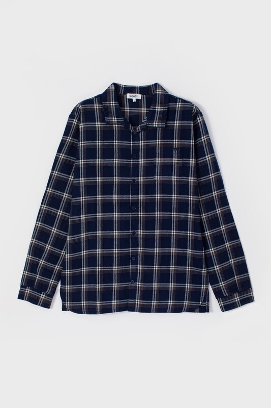 Woody - Jongens/Heren Pyjama van flanel katoen - Donkerblauw Geruit