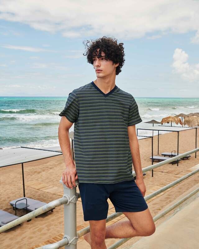 Vamp - Heren Pyjama - Blue Oxford