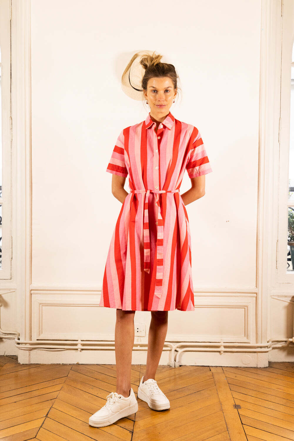 Judith Lacroix - Zomerkleed 100% katoen &quot;Kiaraorleanrose&quot; Rood/fushia gestreept -