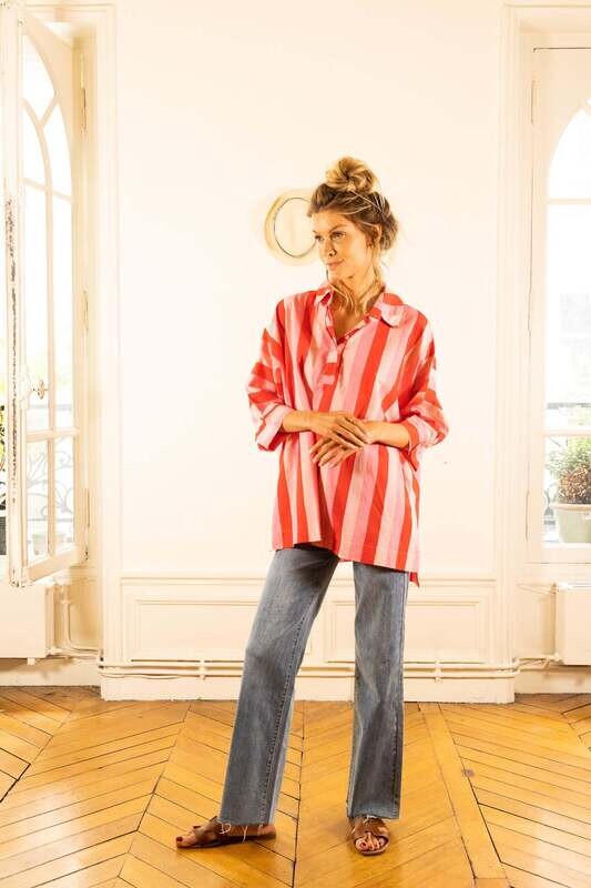 Judith Lacroix - Blouse - Rood/fushia gestreept - One Size -