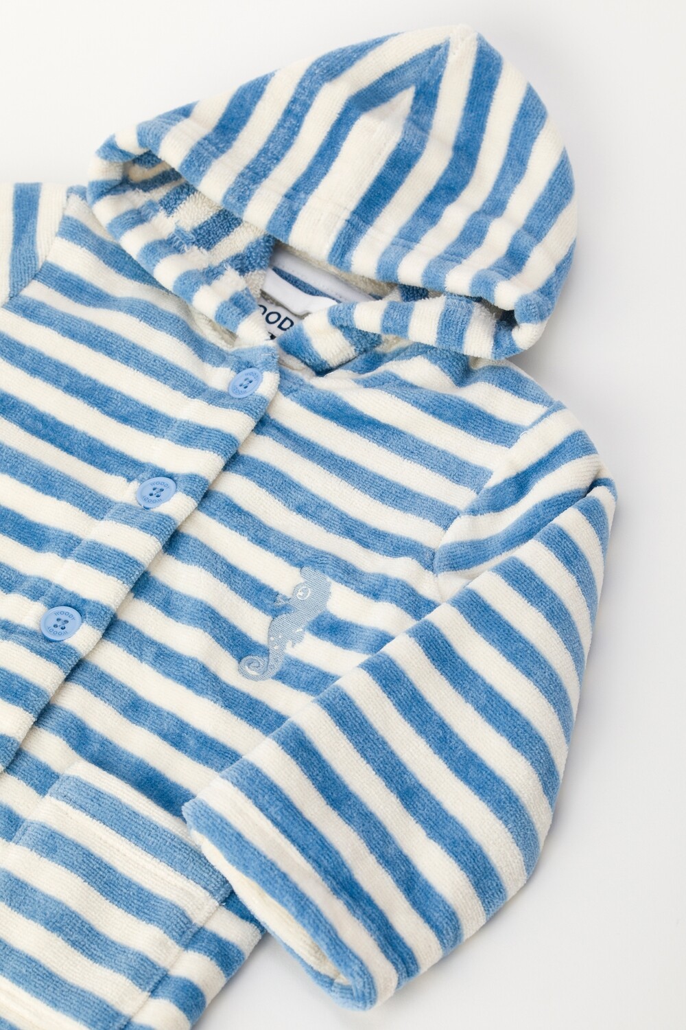 Woody - Baby Unisex Badjas - Blauw/Wit Streep