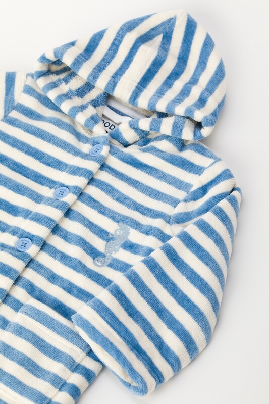 Woody - Baby Unisex Badjas - Blauw/Wit Streep
