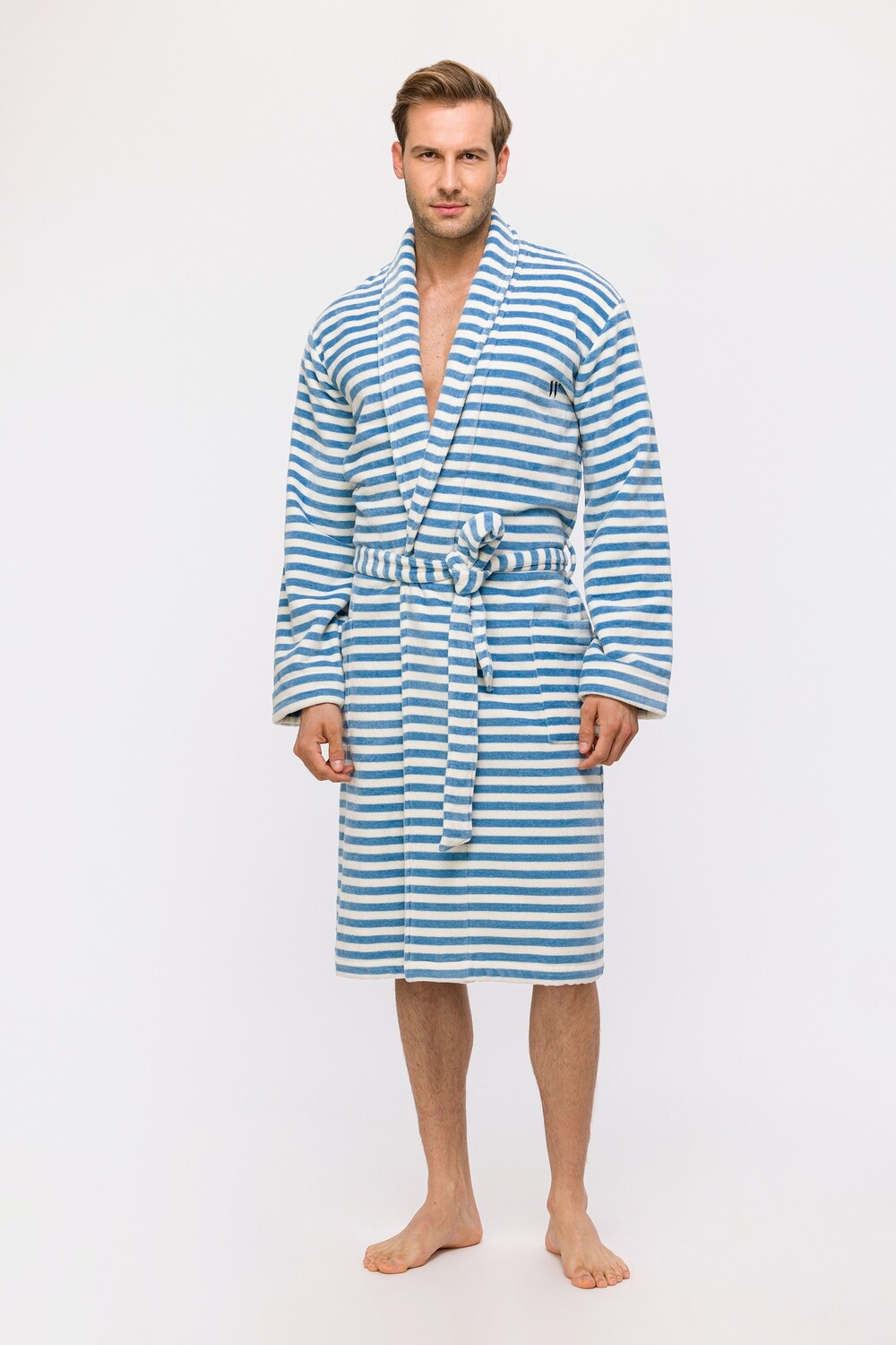 Woody - Heren Badjas - Blauw/Wit Streep