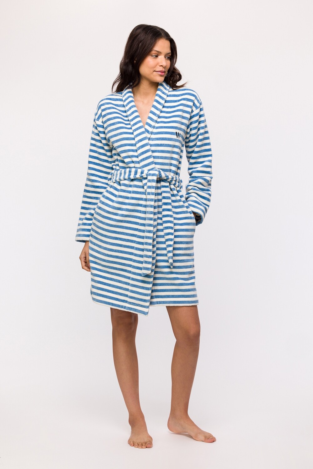 Woody - Dames Badjas - Blauw/Wit Streep