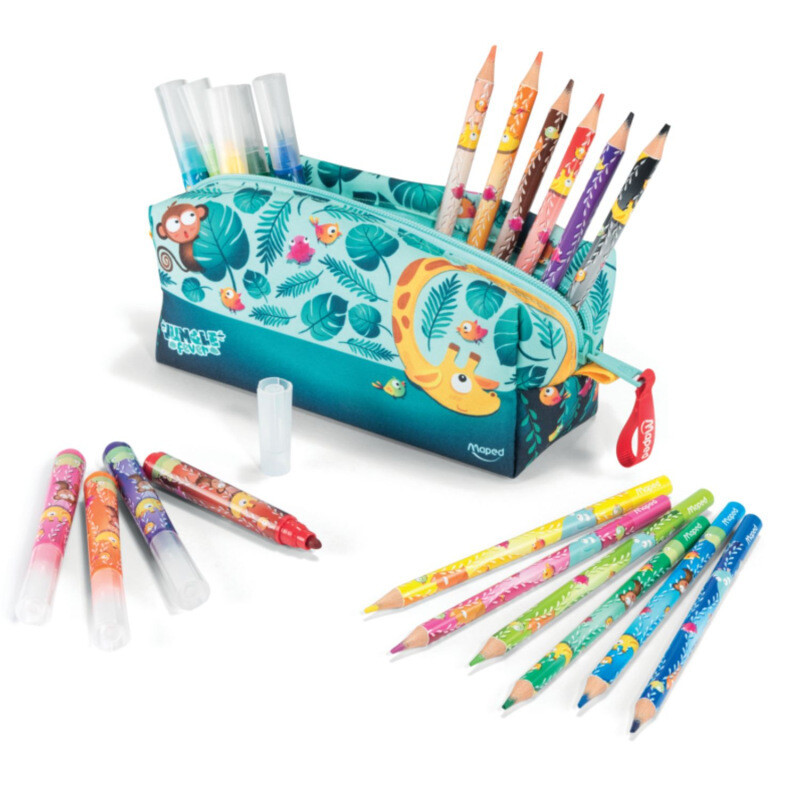 Maped JUNGLE FEVER etui met 12 viltstiften en 12 kleurpotloden