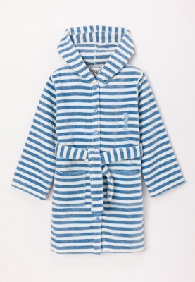 Woody - Unisex Badjas - Blauw/Wit Streep