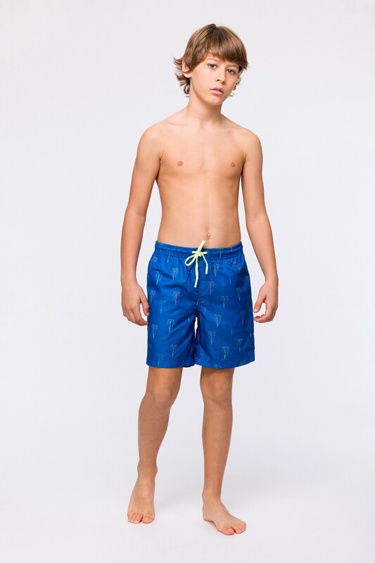 Woody - Jongens/Heren Zwemshort - Blauw met Bootjes