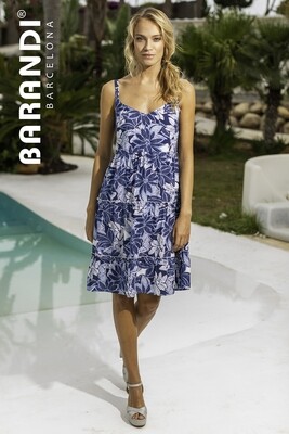 Barandi - Korte Strandjurk - Wit/Blauw Bloemen