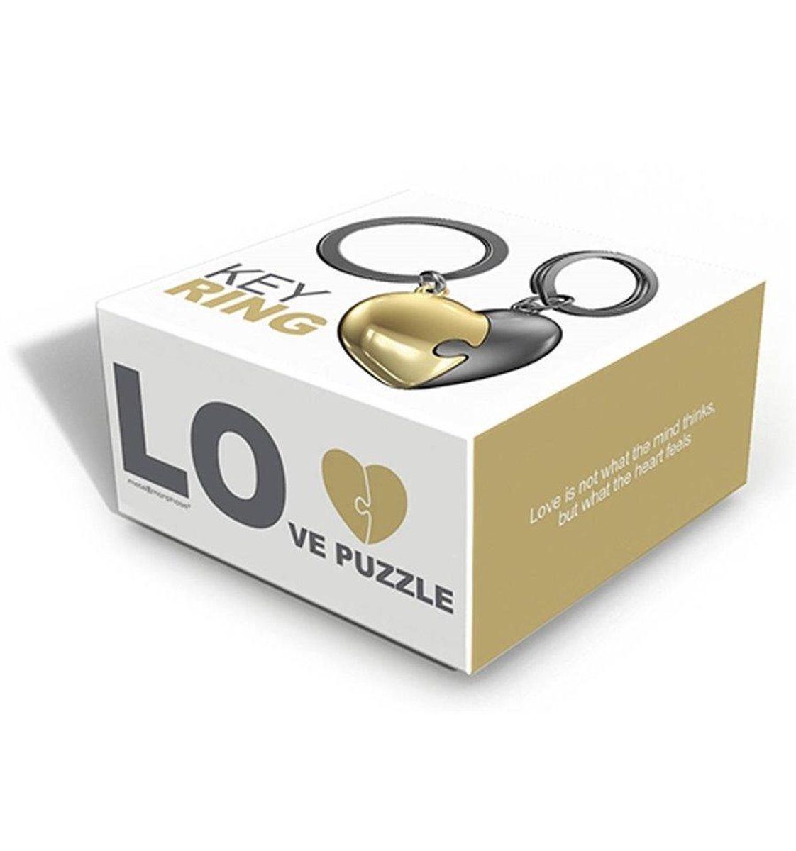 Metalmorphose  - dubbele sleutelhanger hart nikkel met goud Love Puzzle
