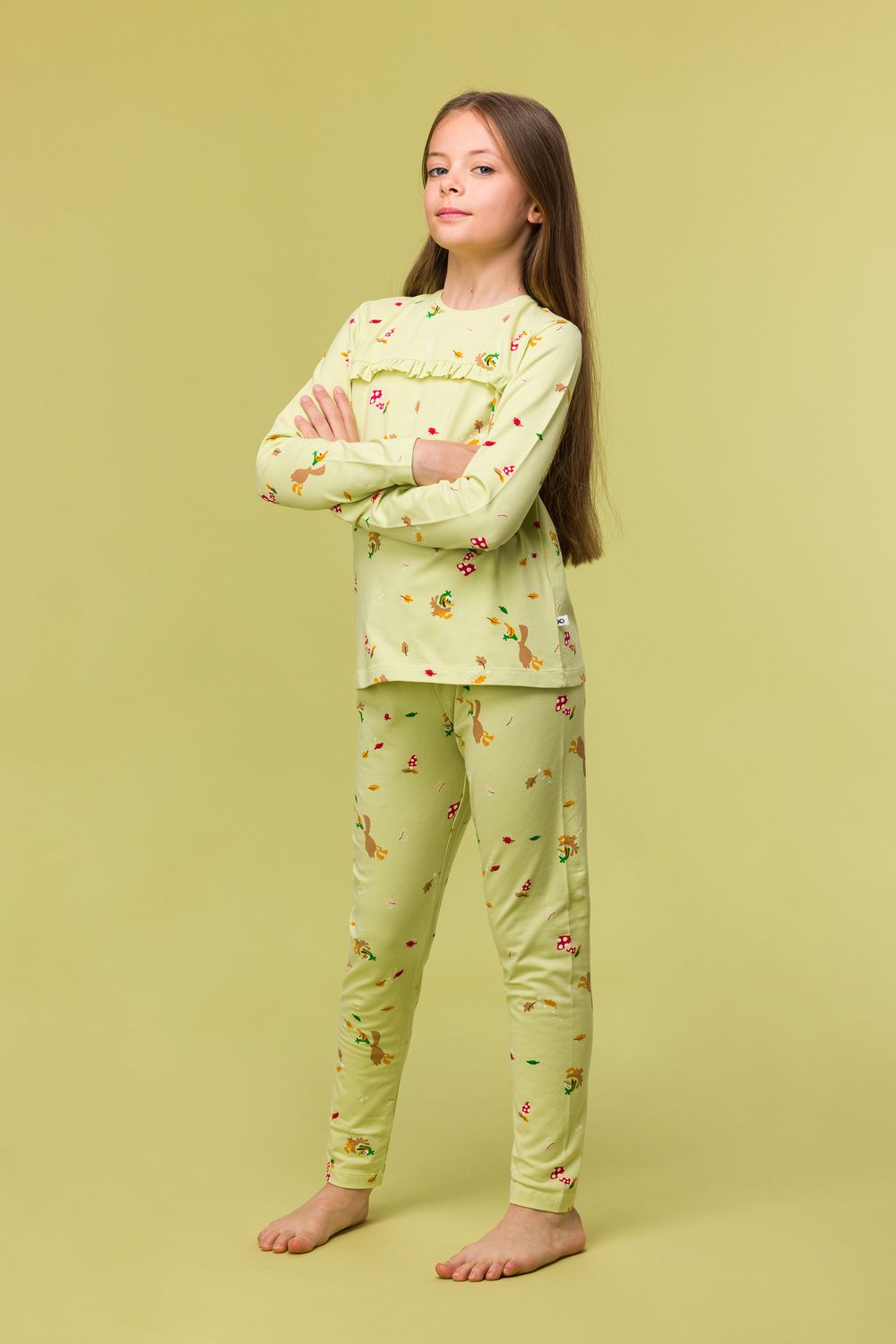 Woody - Meisjes-Dames Pyjama, eendjes print lichtgroen