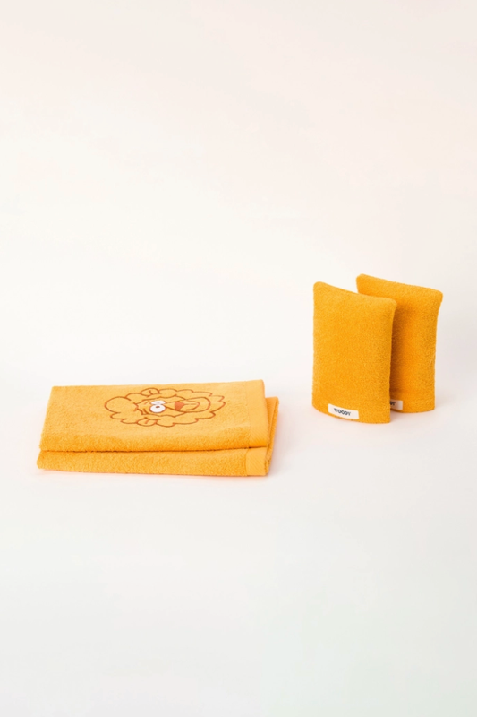 Woody - Set 2 oranje handdoeken en 2 washandjes in badstof - Oranje