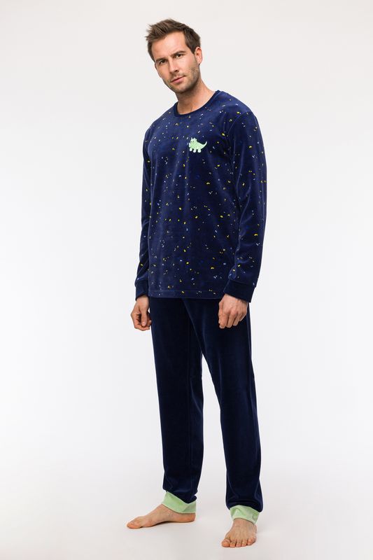 Woody - Jongens-Heren Pyjama, confetti op donkerblauw