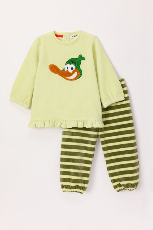 Woody - Baby Meisjes Pyjama in velours - Lichtgroen