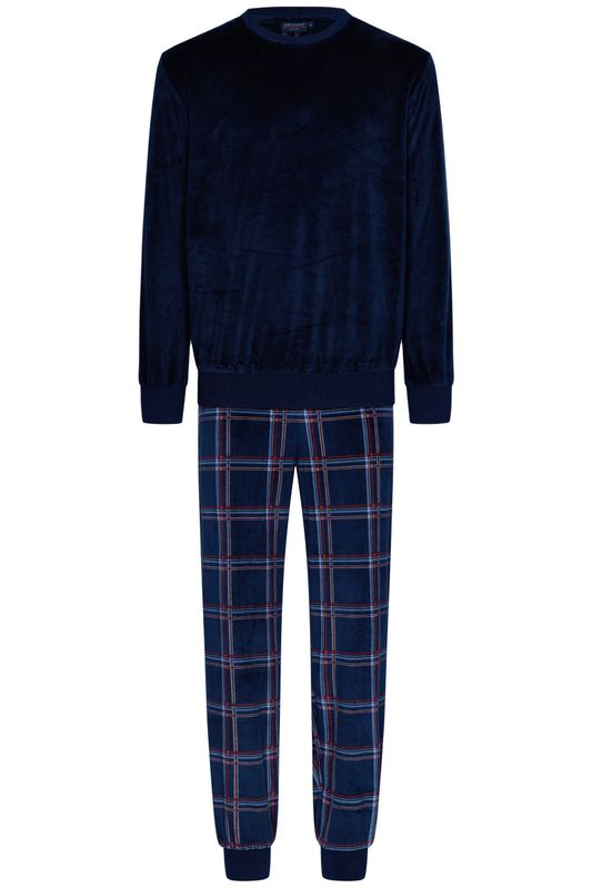 Pastunette - Herenpyjama donkerblauw in streelzachte fleece