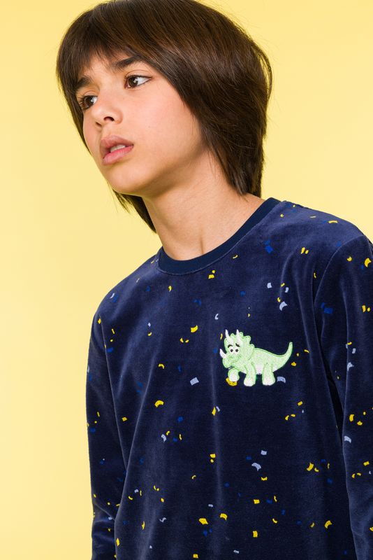 Woody - Jongens-Heren Pyjama, confetti op donkerblauw