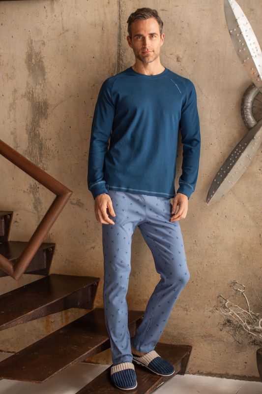 Barandi - Men’s Pajama - Cotton - Blue Paion