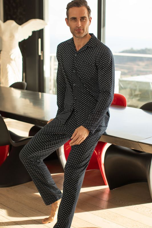 Barandi - Men’s Button-Down Pajama - Navy Blue