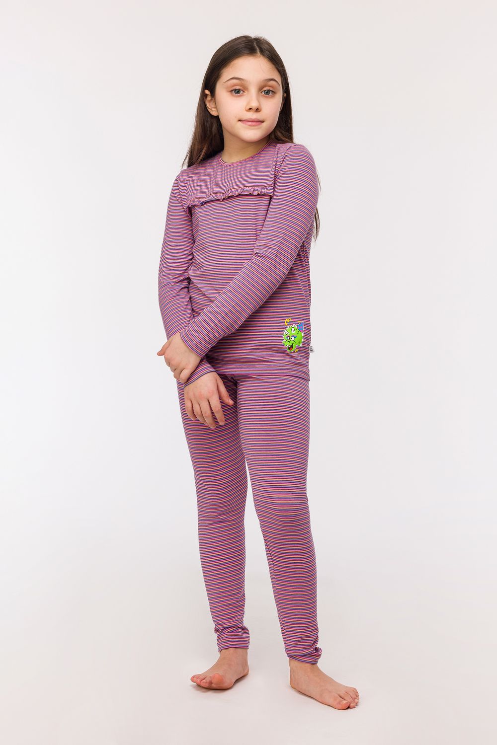 Woody - Meisjes Pyjama - Roze/Lila Gestreept