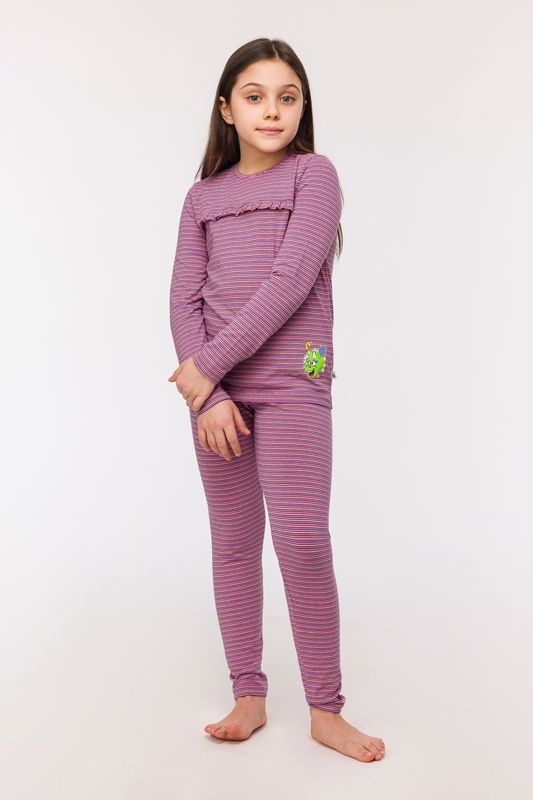 Woody - Meisjes Pyjama - Roze/Lila Gestreept
