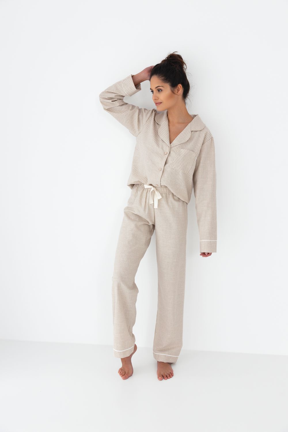 Sensis - Dames Pyjama &quot;Lupita&quot; - Beige Gestreept