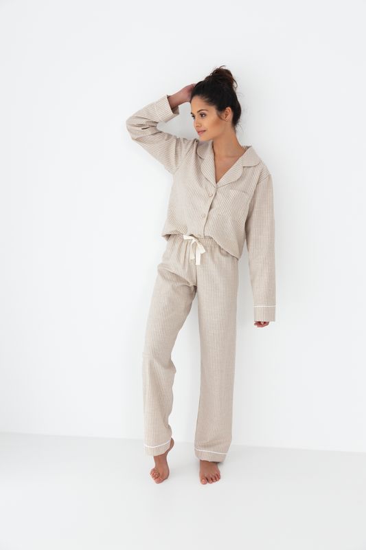 Sensis - Dames Pyjama &quot;Lupita&quot; - Beige Gestreept