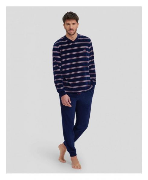 Lohe - Herenpyjama - Donkerblauw Gestreept