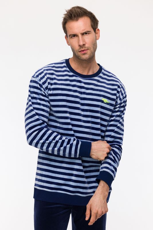 Woody – Boys/Men’s Pyjama – Blue Striped – Soft Velour