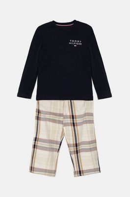 Tommy Hilfiger Boys’ Pyjama – Navy Logo Longsleeve + Soft Check Pants – Premium Comfort &amp; Timeless Style