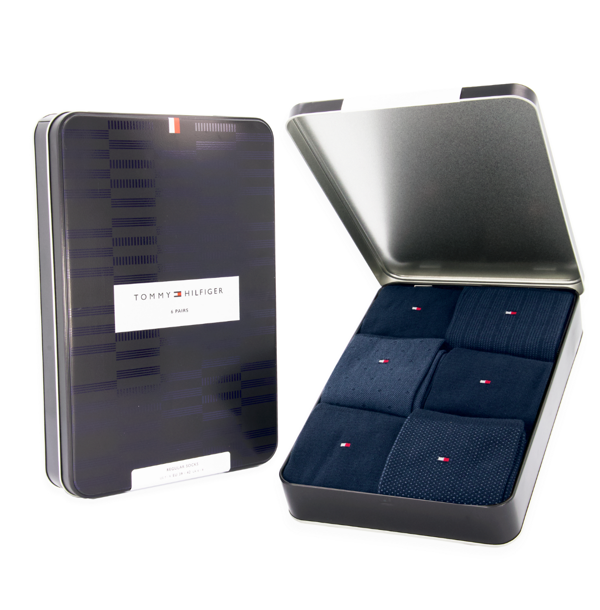 Tommy Hilfiger - Tinnen Giftbox met 6 paar Herenkousen - Donkerblauw