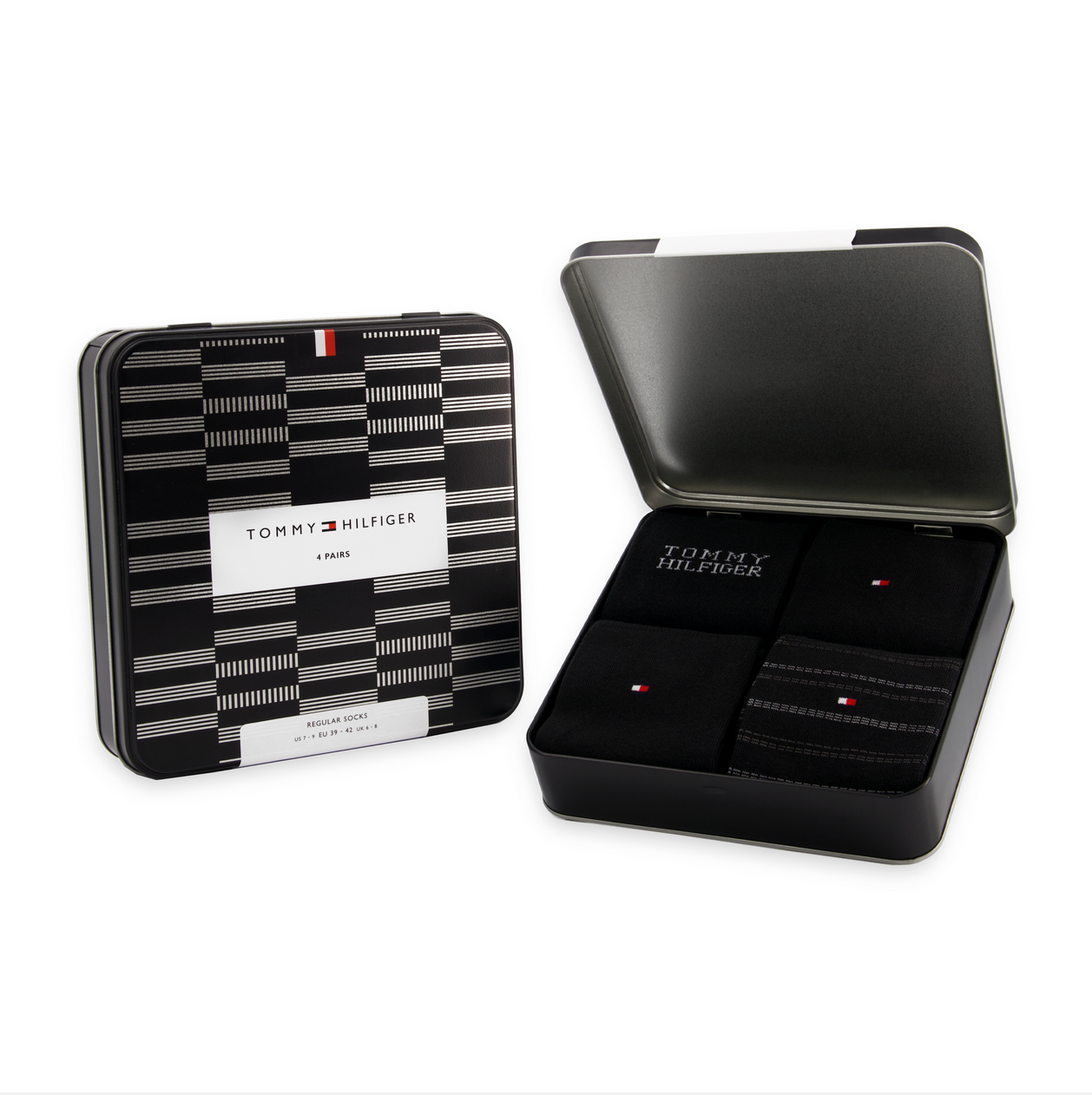 Tommy Hilfiger - Tinnen Giftbox met 4 paar Herenkousen - Zwart