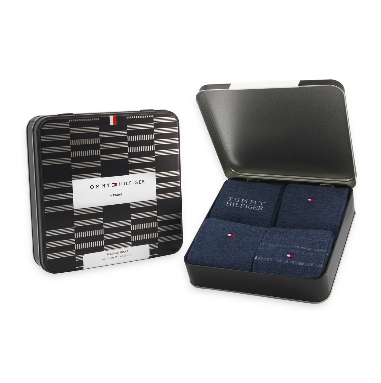 Tommy Hilfiger - Tinnen Giftbox met 4 paar Herenkousen - Jeans