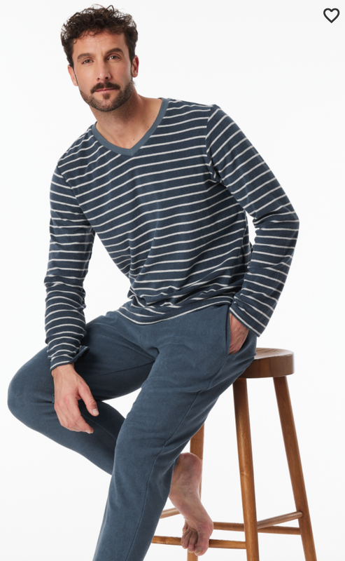 Schiesser - Herenpyjama - Jeansblauw Gestreept